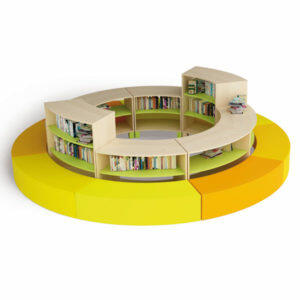 Combinación biblioteca muebles y puffs