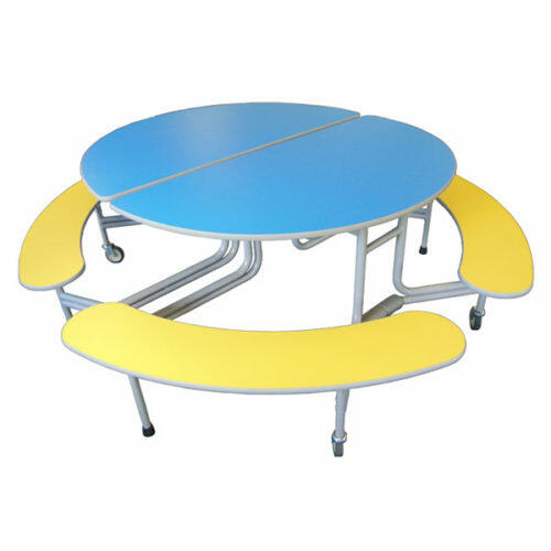 Mesa plegable circular con bancos