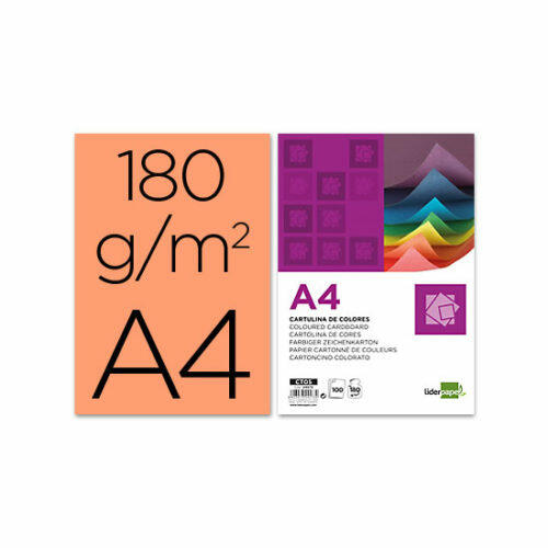 Cartulina liderpapel a4 180g/m2 salmon paquete de 100 Liderpapel