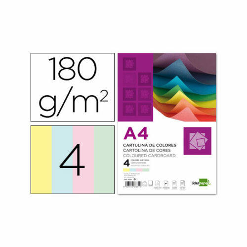 Cartulina liderpapel a4 180g/m2 4 colores surtidos paquete de 100 Liderpapel