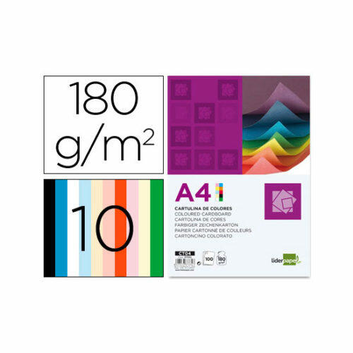 Cartulina liderpapel a4 180g/m2 10 colores surtidos paquete de 100 Liderpapel