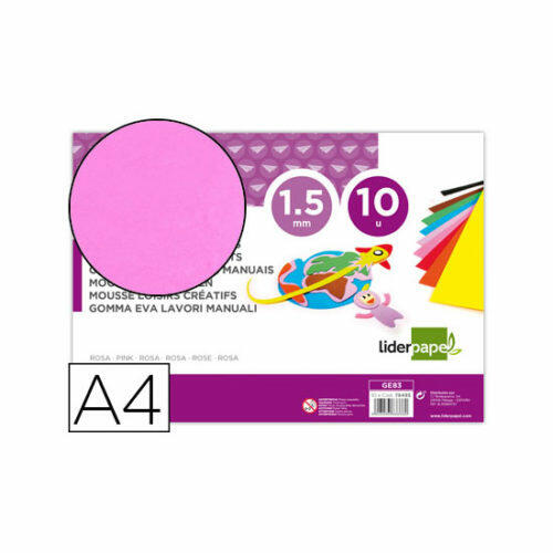 Goma eva liderpapel din a4 60g/m2 espesor 1,5mm rosa paquete de 10 hojas Liderpapel