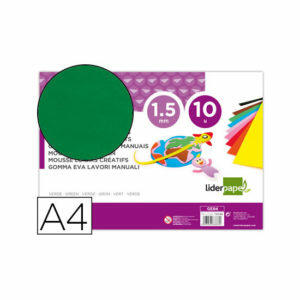 Goma eva liderpapel din a4 60g/m2 espesor 1,5mm verde paquete de 10 hojas Liderpapel