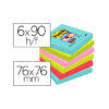 Bloc de notas adhesivas post-it super sticky 76x76 mm - pack de 6 unidades colores miami