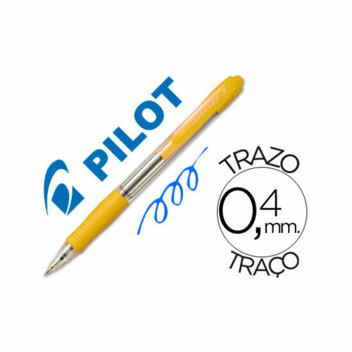 Boligrafo Pilot Super grip Amarillo -Retractil -Sujecion de Caucho -Tinta Base de Aceite