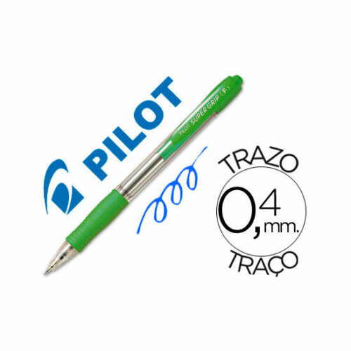 Boligrafo Pilot Super grip Verde Claro -Retractil -Sujecion de Caucho -Tinta Base de Aceite