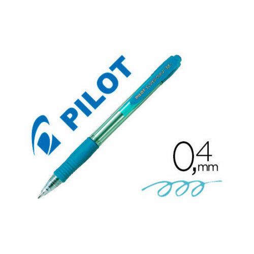 Boligrafo Pilot Super grip Celeste -Retractil -Sujecion de Caucho -Tinta Base de Aceite