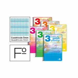 Cuaderno Espiral Liderpapel Folio Pautaguia Tapa Dura 80H 75 gr Cuadro Pautado 3 mmcon Margen Colores Surtidos